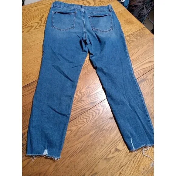 OLD NAVY Jeans Womens 12 BLUE MID RISE ROCKSTAR Preowned Distressed Ripped Hole - Picture 2 of 12